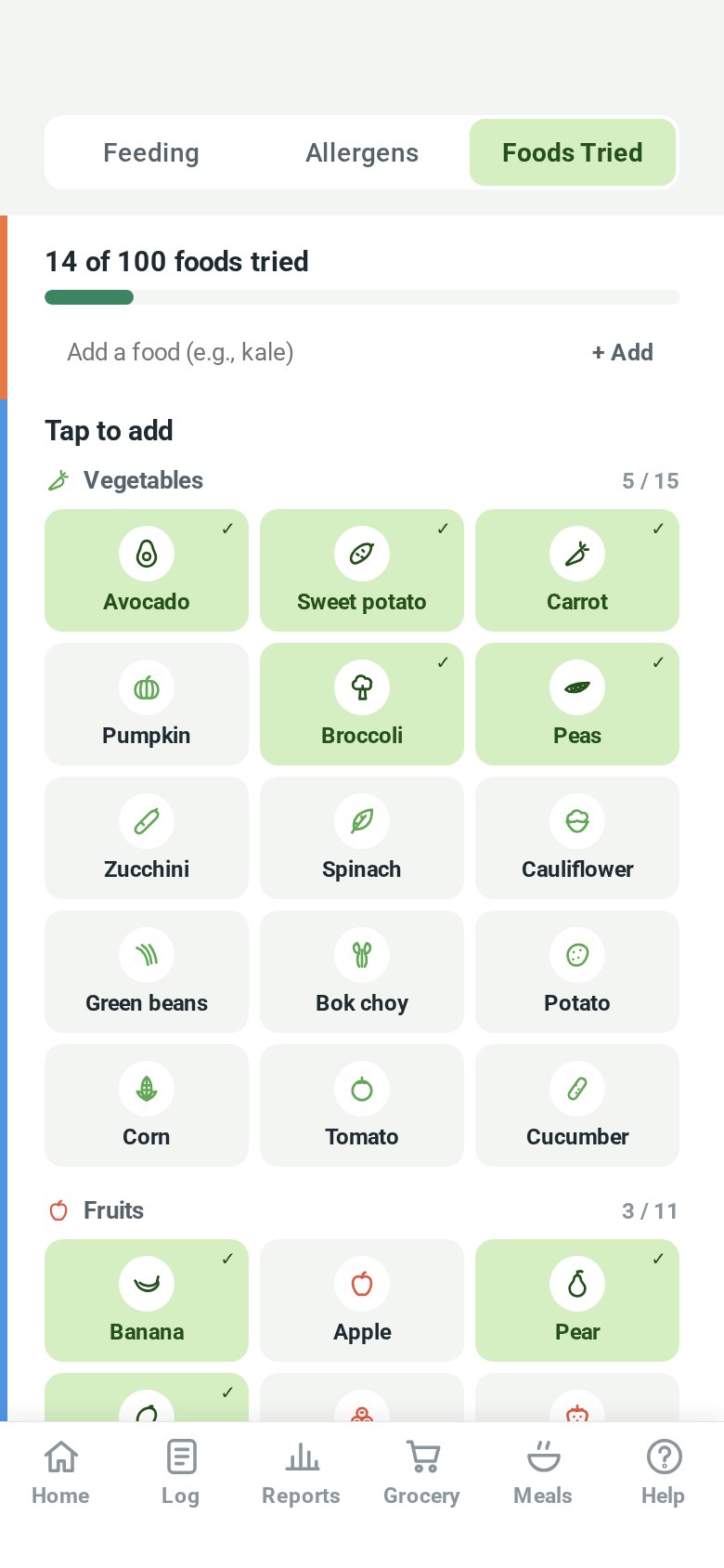 Foods Tried: 14 of 100 foods ticked off